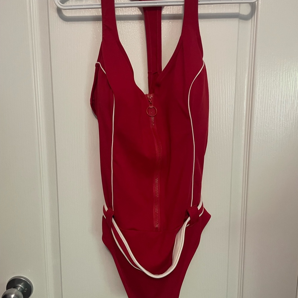 Baltex 1pc Red Swimsuit  with Black Stripes S16